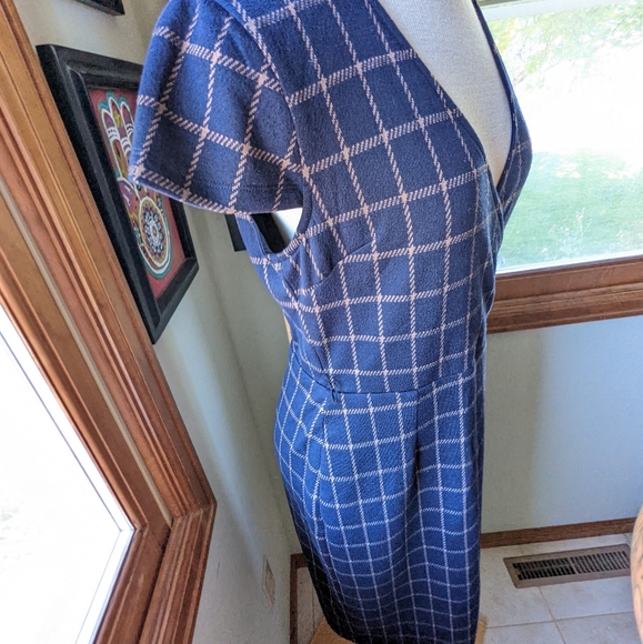 ModCloth Navy Plaid for Good Lecture Sheath Midi Dress with Pockets Size Large - Picture 6 of 7